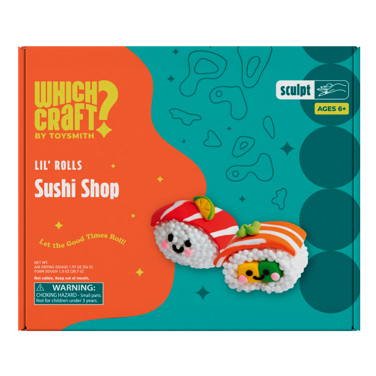 Which Craft Lil’ Rolls Sushi Shop craft kit with clay sushi pieces, decorating materials, and sushi box display