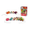 A set of stringable farm-themed beads and strings, displayed alongside a closed box with more beads inside.