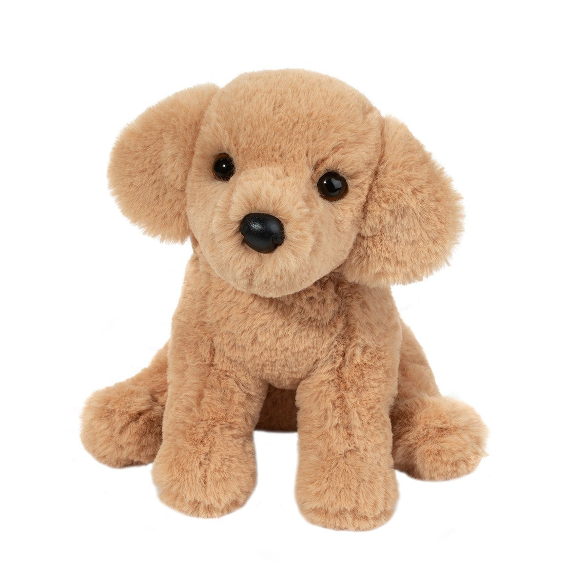 Douglas Co. Goldie Soft Golden Retriever plush stuffed animal in buff colored fur with floppy posable bean-weighted body and adoring embroidered eyes