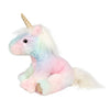Douglas Co. Kylie Rainbow Unicorn soft plush stuffed animal in pastel rainbow colors with iridescent accents, silky fluffy mane and tail, and bean-weighted feet side view 