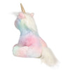 Douglas Co. Kylie Rainbow Unicorn soft plush stuffed animal in pastel rainbow colors with iridescent accents, silky fluffy mane and tail, and bean-weighted feet back view of fluffy white main and fluffy white tail
