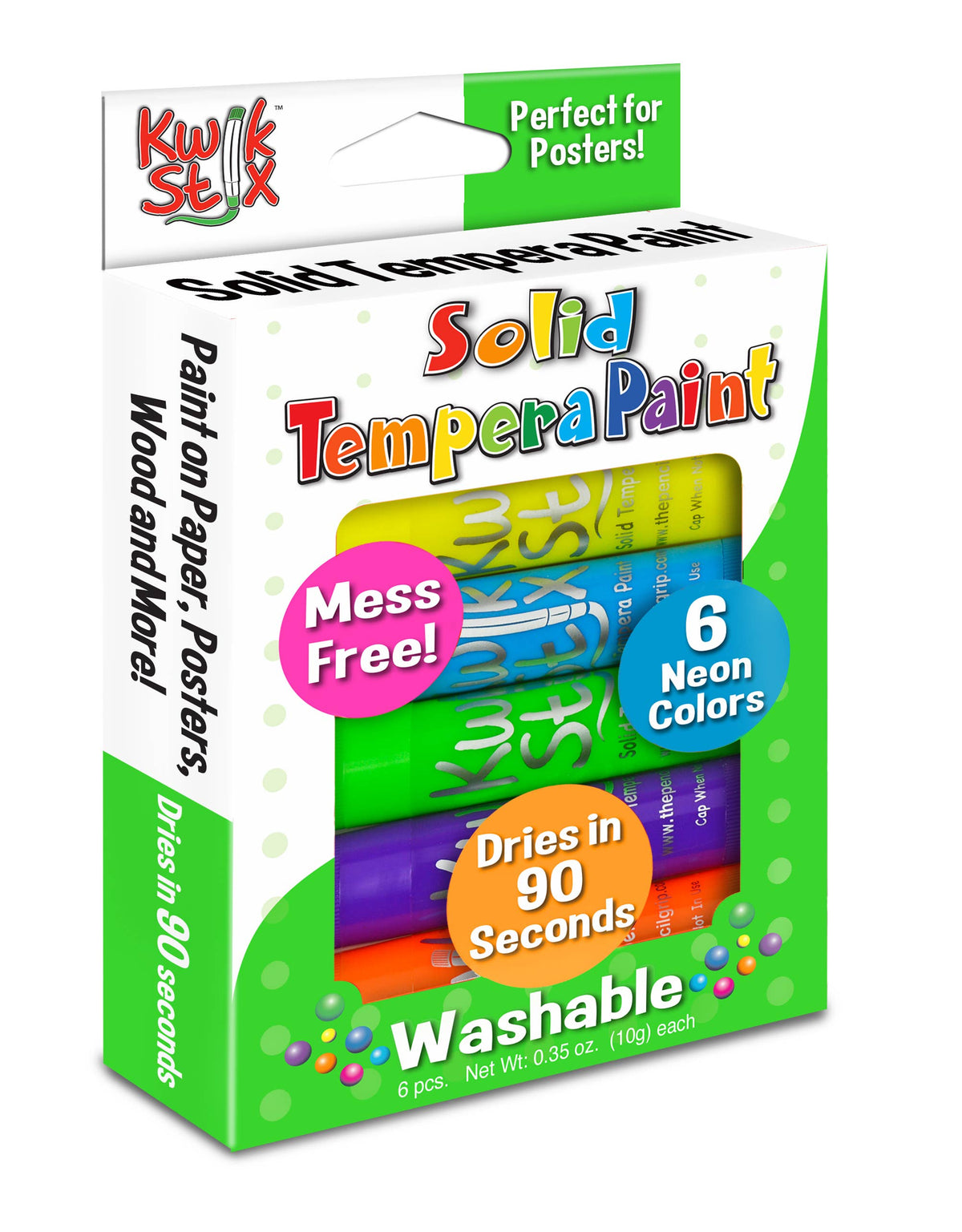 6 Neon Colors Tempera Paint - KwikStix