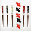 5 Ceramic Crane Rest with 5 Pair Japanese Asian Bamboo Chopsticks Set In Gift Box Packaging