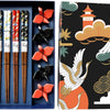 5 Ceramic Crane Rest with 5 Pair Japanese Asian Bamboo Chopsticks Set In Gift Box Packaging