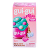 Gui Gui Mini Gloss Slime kit in pink box with teal glossy slime topped with pink and white pom poms, with bear and bow charms