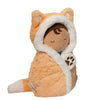 Douglas Co. Baby Fox Hug soft doll wrapped in pastel orange fox-themed swaddle with cream white trim, embroidered paw print closure, pointed ears, and white-tipped tail