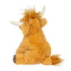 Douglas Co. Scottie mini Highland Cow plush with rusty orange fur, faux fur tuft on head, and curved ivory horns and furry tail