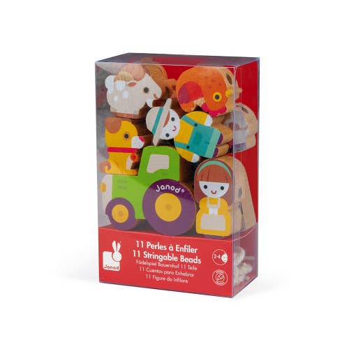 A box of 11 stringable farm-themed beads.