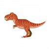 Cartoon dinosaur with a red and brown pattern on a white background