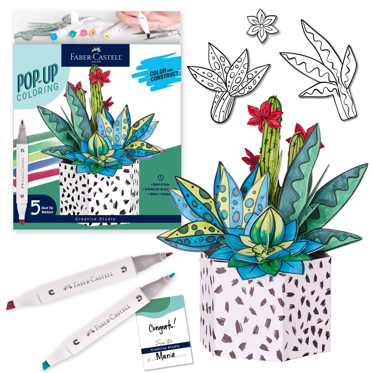 Pop Up Coloring Succulents Bouquet - Adult Coloring Craft