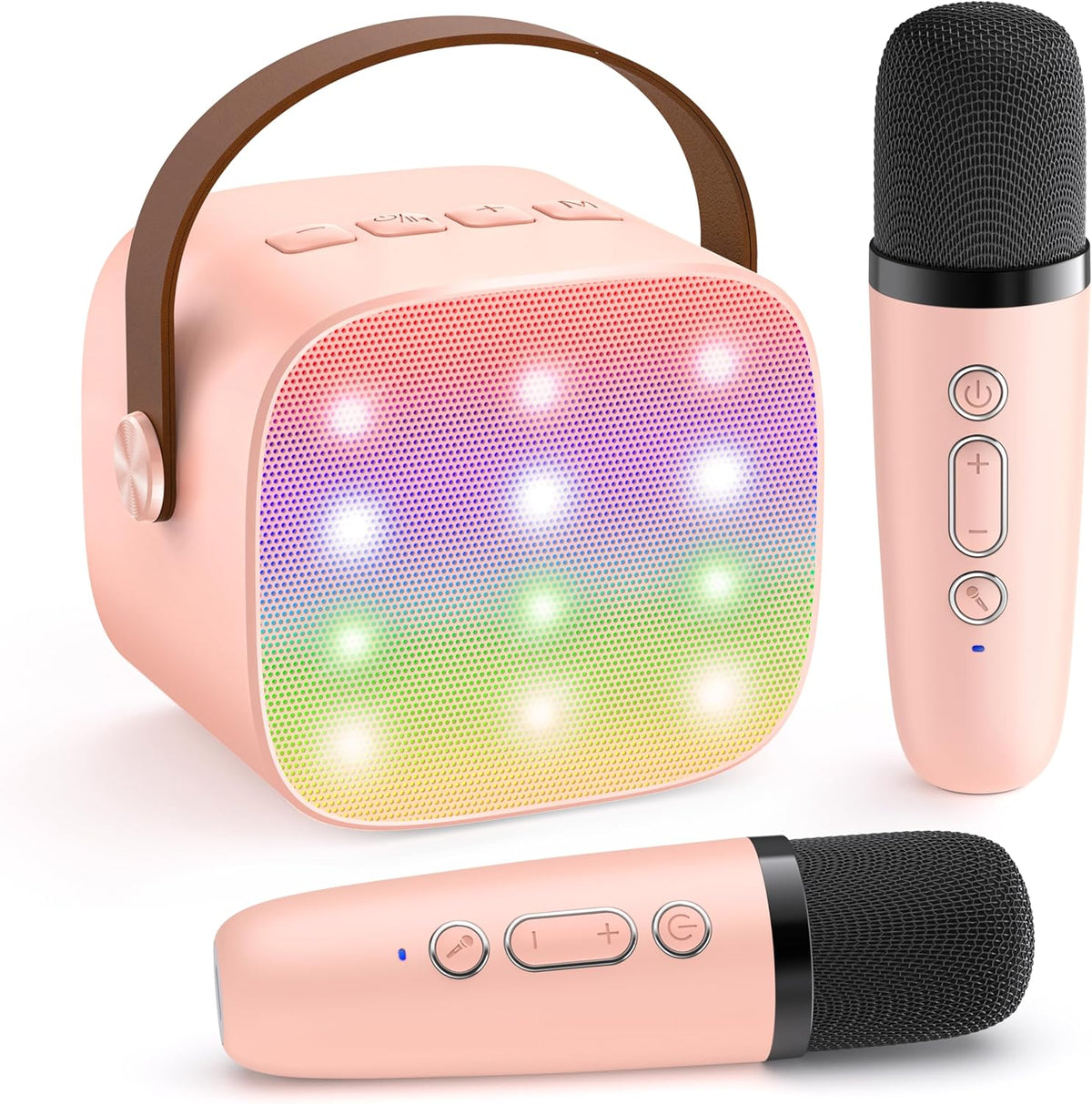 Mini Karaoke Machine for Kids Adults, Bluetooth Speaker with 2 Wireless Microphones