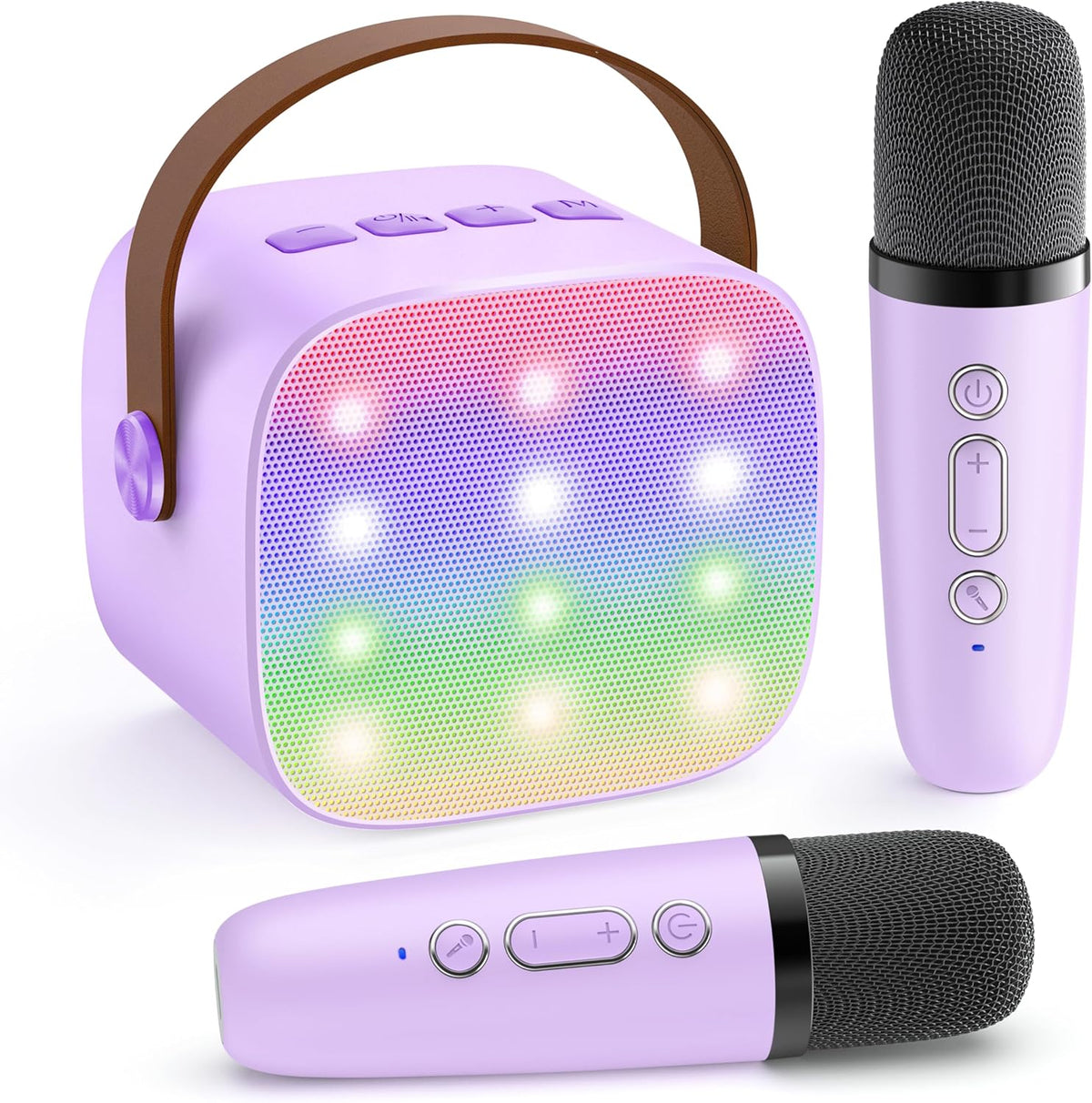 Mini Karaoke Machine for Kids Adults, Bluetooth Speaker with 2 Wireless Microphones